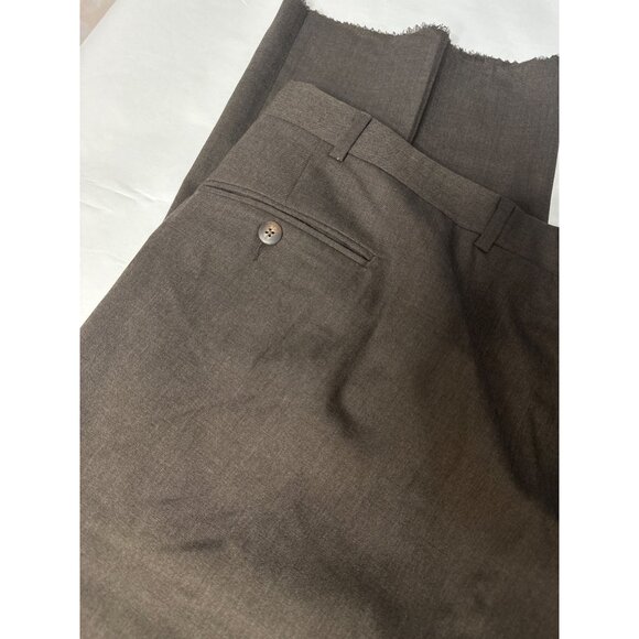 Berle 53x36 Tailored Dress Pants 100% Worsted Wool Pleated Brown Classic Fit - Picture 8 of 10